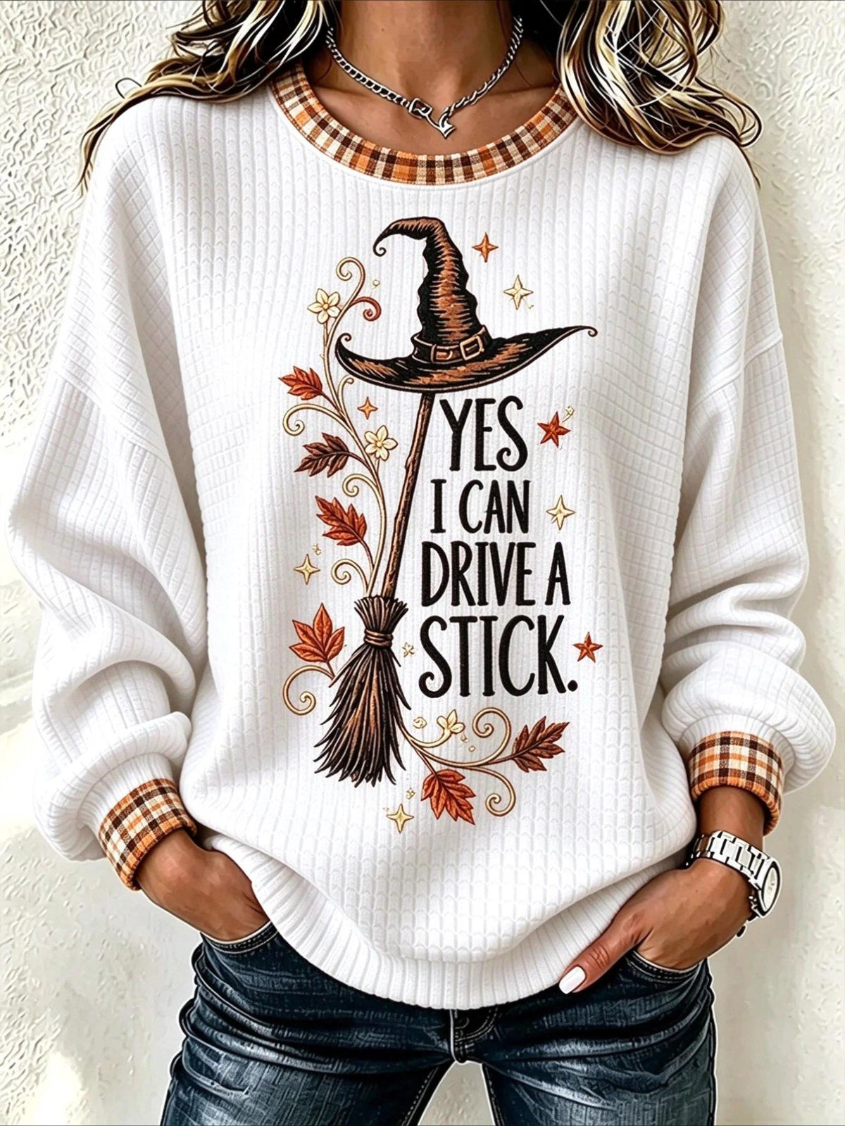 Magic Broom Casual Crew Neck Halloween Regular Fit Sweatshirt