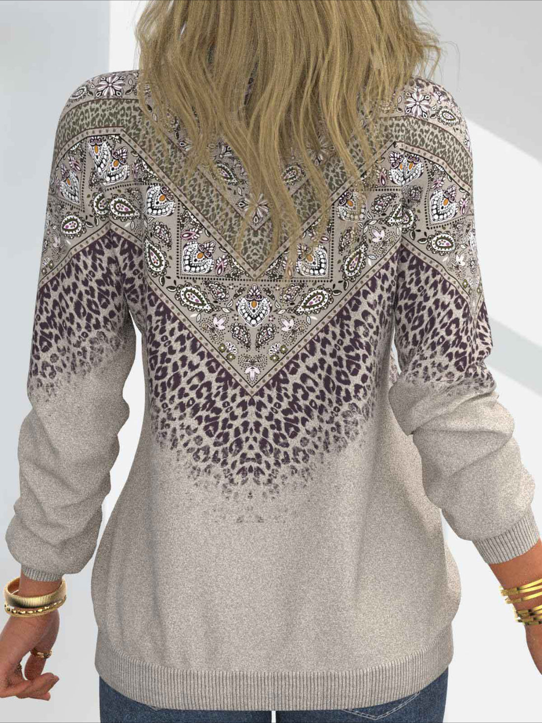 Round Neck Plunge Long Sleeve Casual Loose Sweatshirt