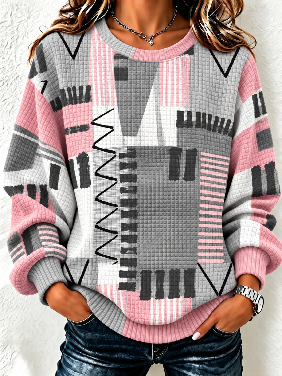 Abstract Geometric Print Casual Crew Neck Regular Fit Sweatshirt