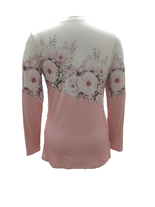 Floral Print Cross Front V Neck T-Shirt, Casual Long Sleeve Top