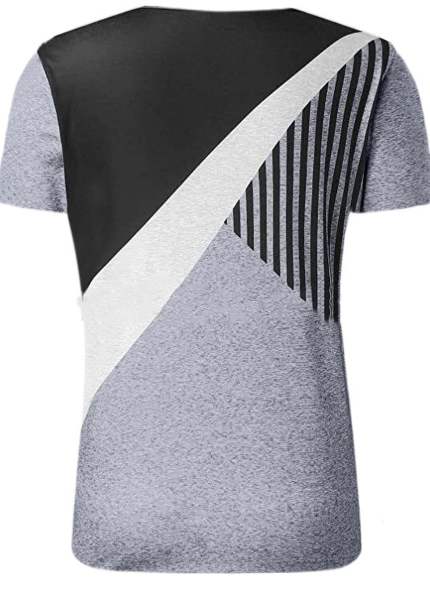 Color Block Striped Printed Long Sleeve Round Neck Casual T-Shirt