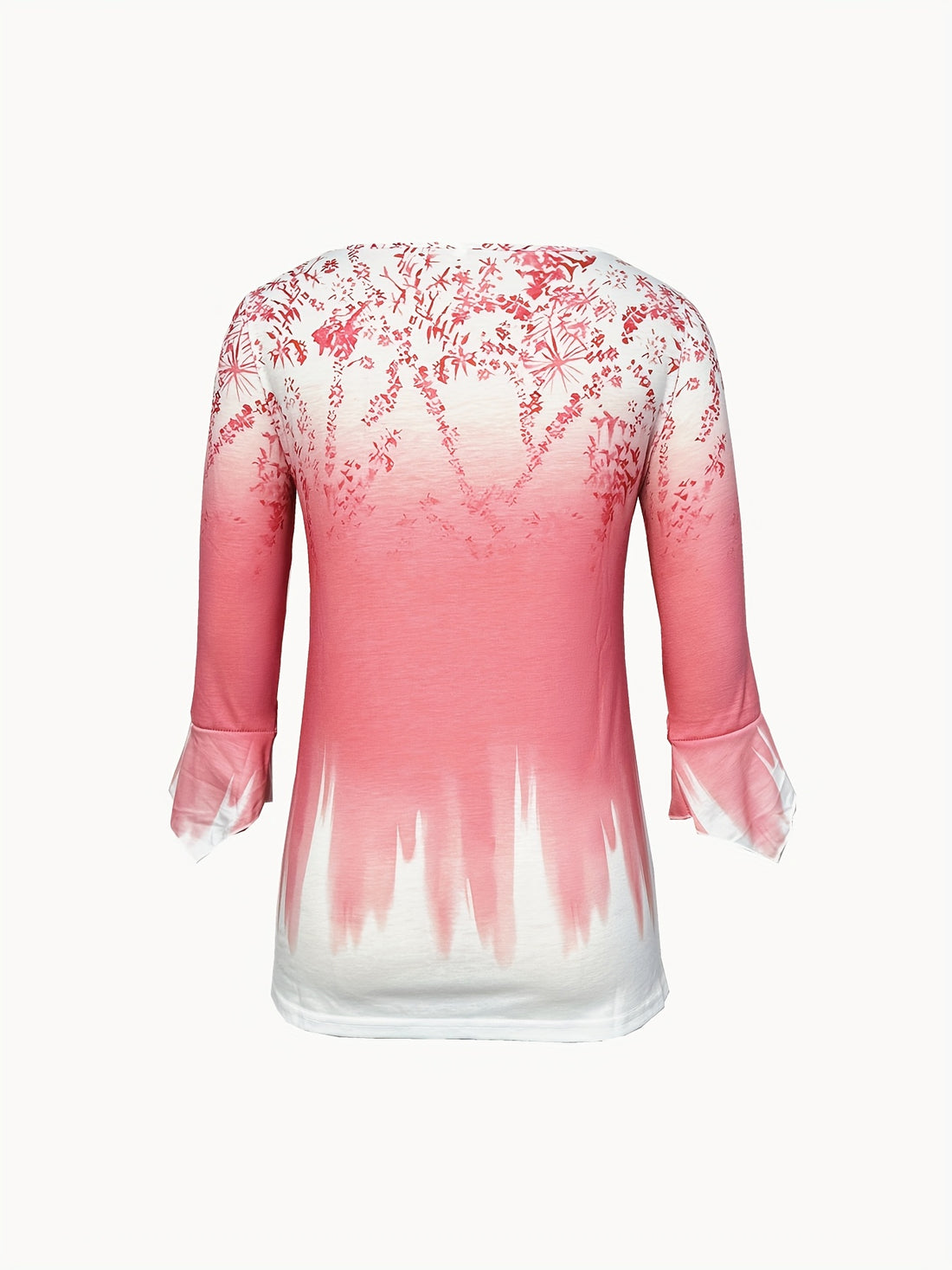 Casual Floral Print V-Neck 3/4 Sleeves Blouse