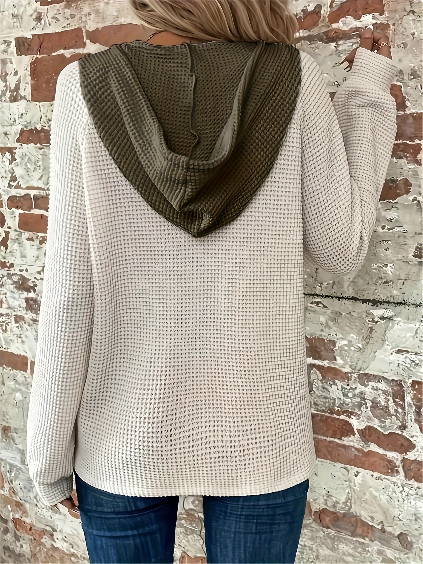 Casual Hoodie Sweatshirt | Women's Semi-Sheer, Solid Knit | Stretch Fit with Button Detail | Easy-Care