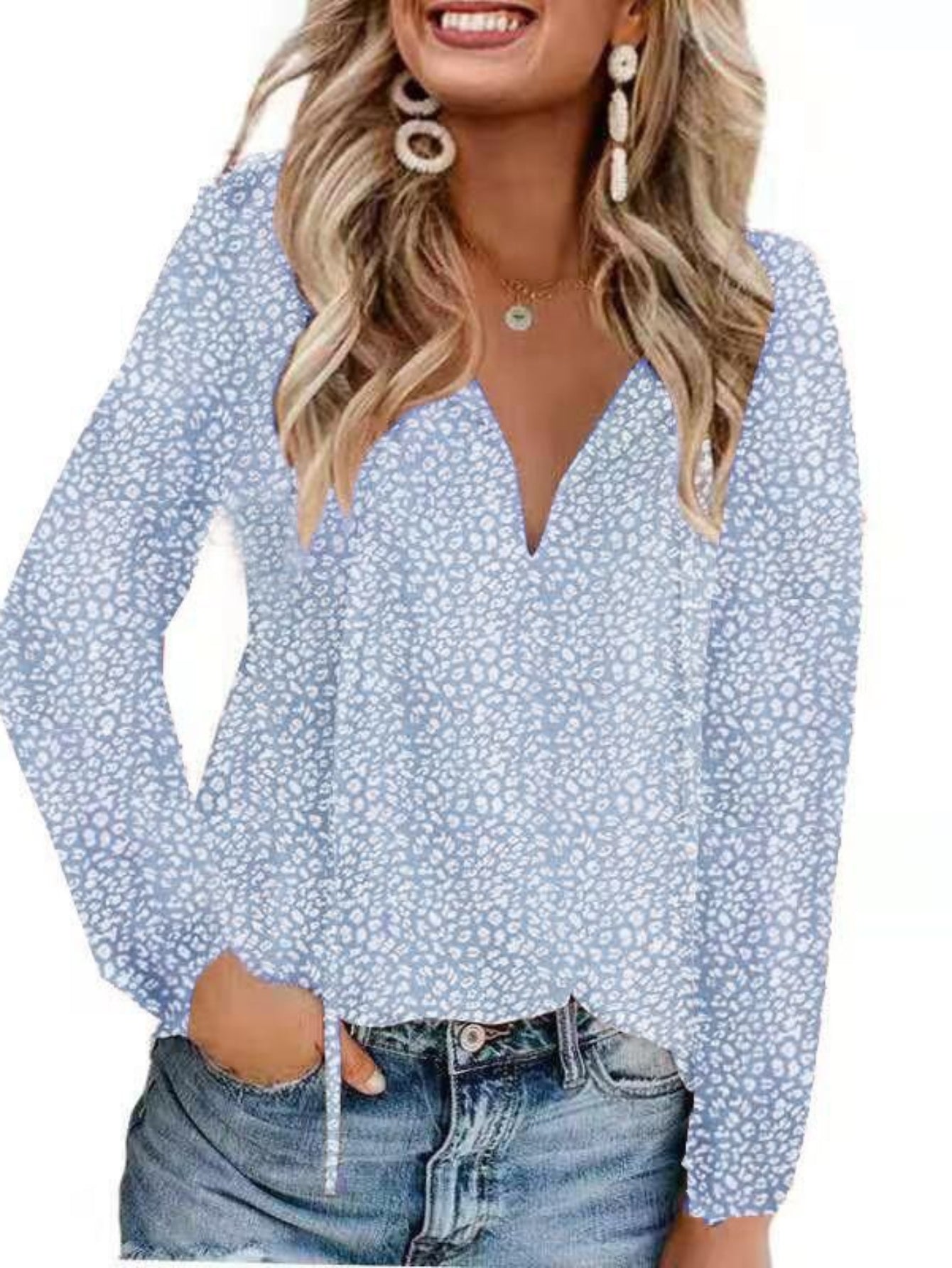 V Neck Flutter Sleeve Blouse, Loose Casual Top