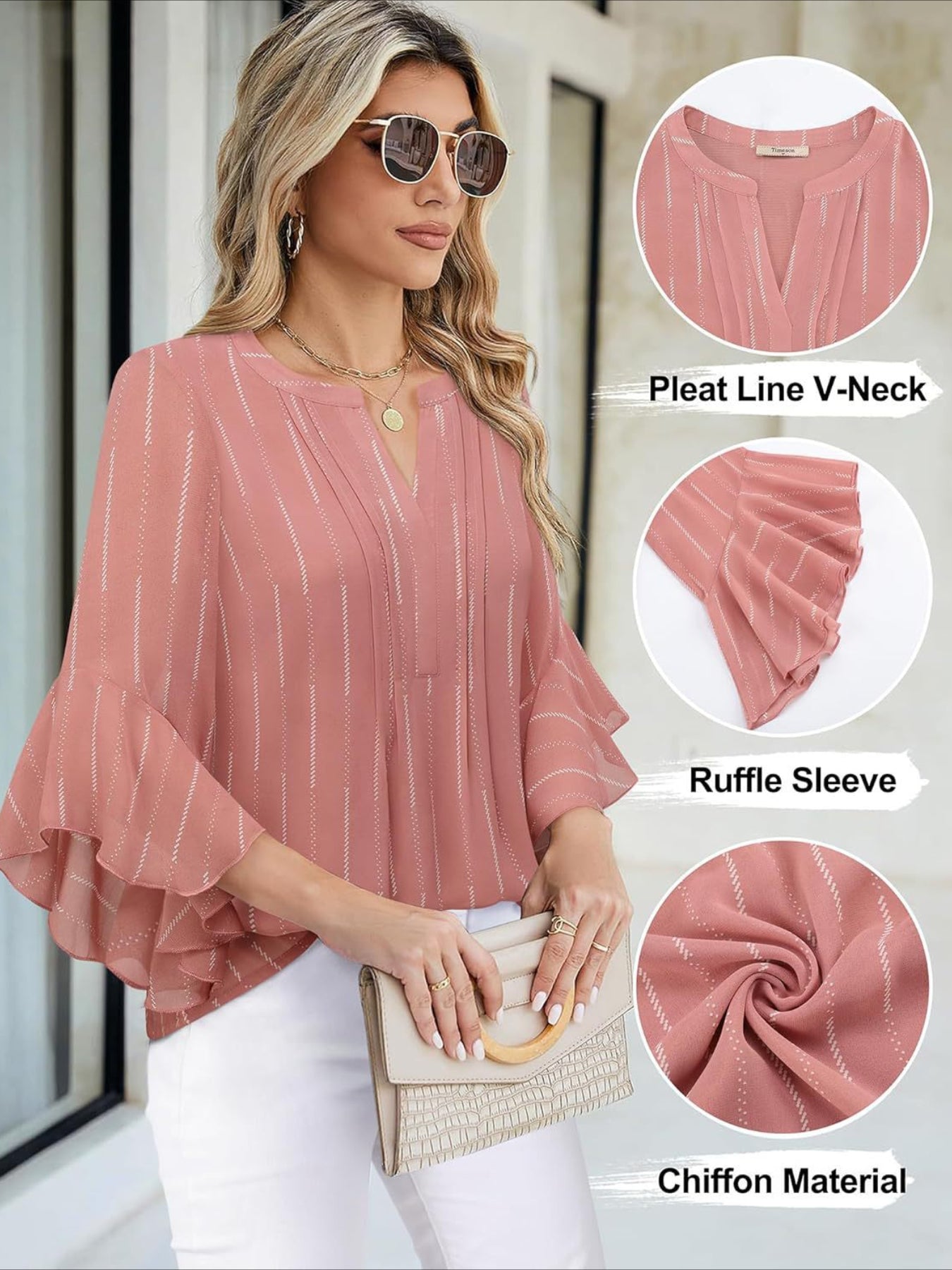 3/4 Sleeve Casual Business Solid Color Chiffon Shirts