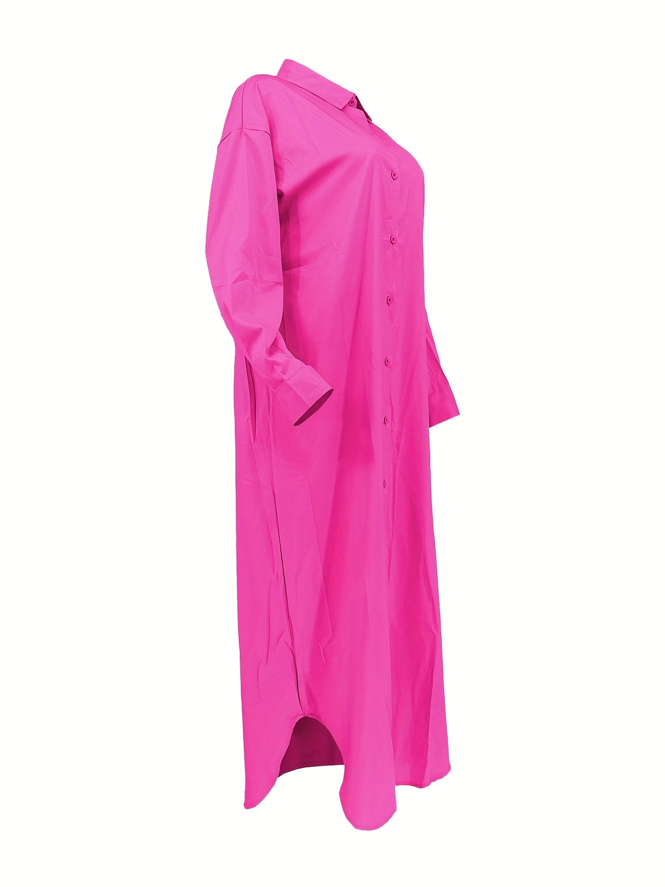 Longline Button Front Shirt, Casual Long Sleeve Shirt