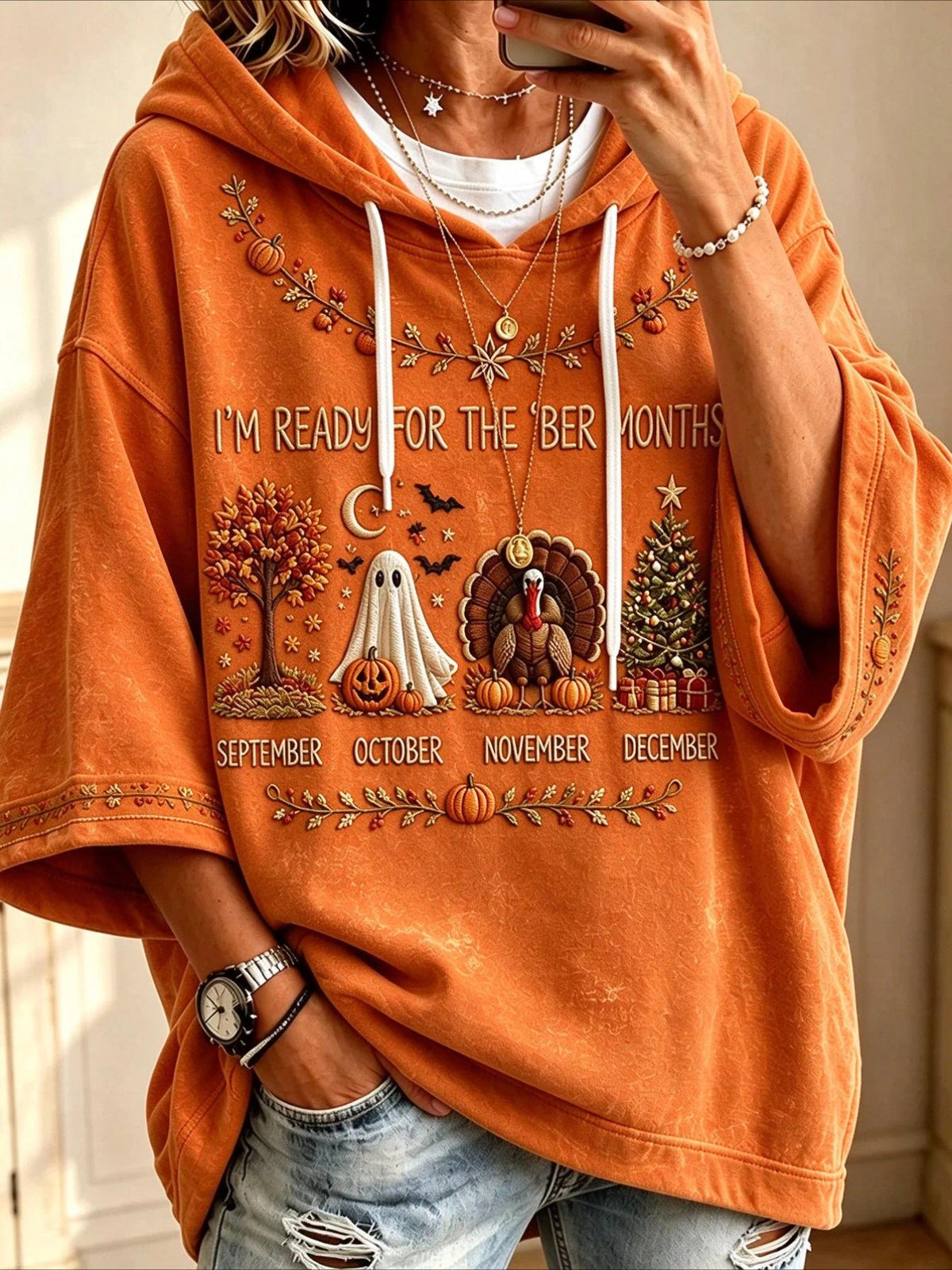 Casual Maple Leaf Printing Half Sleeve Hoodie