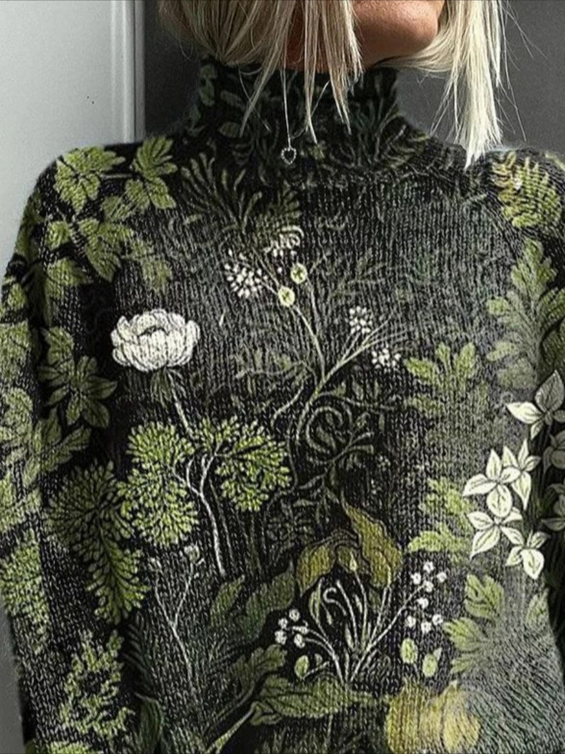 Floral Printing Spring/Fall Vintage Long Sleeve Turtleneck Sweater