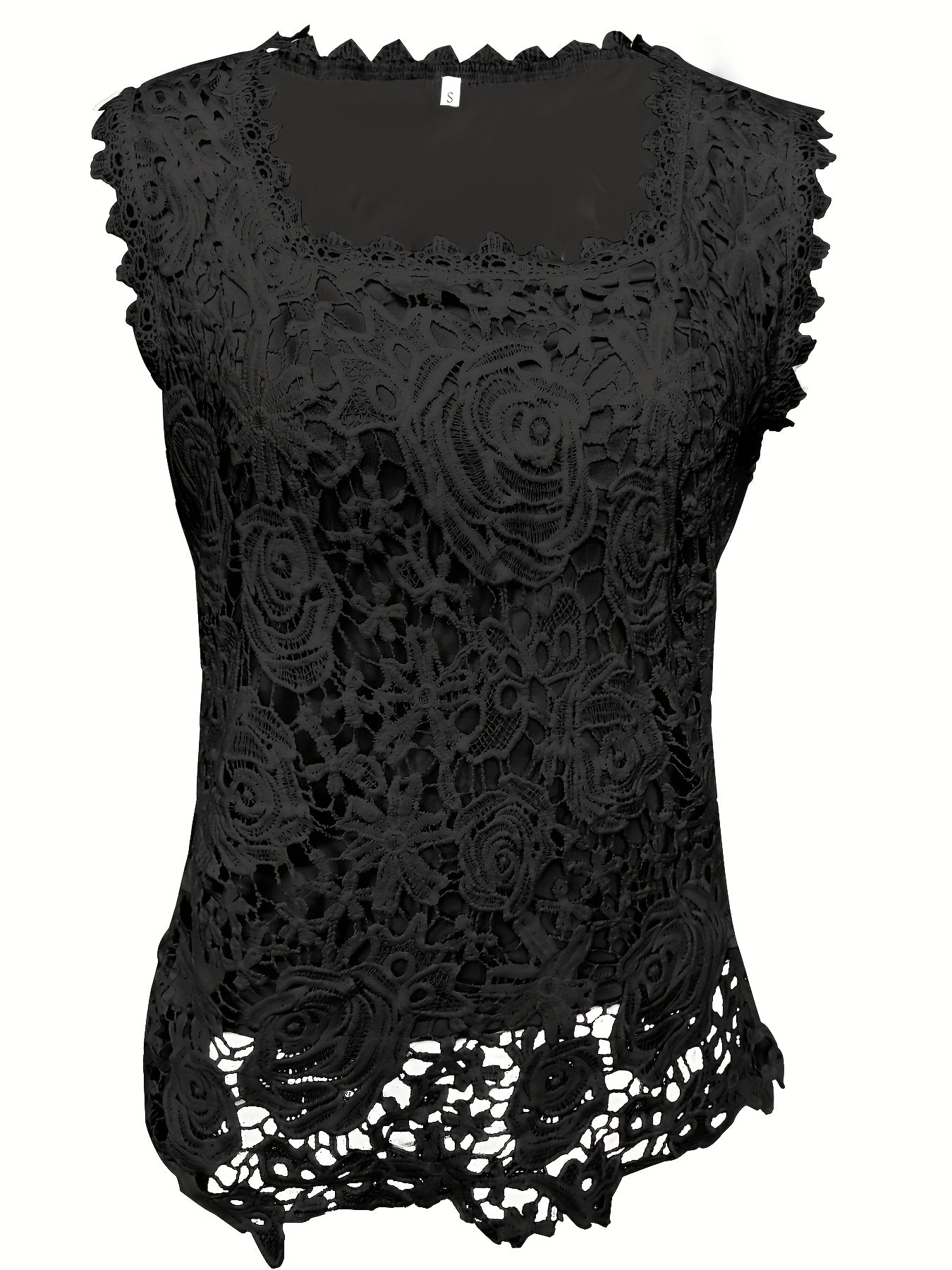 Sleeveless Lace Floral Square Neck Tank Top
