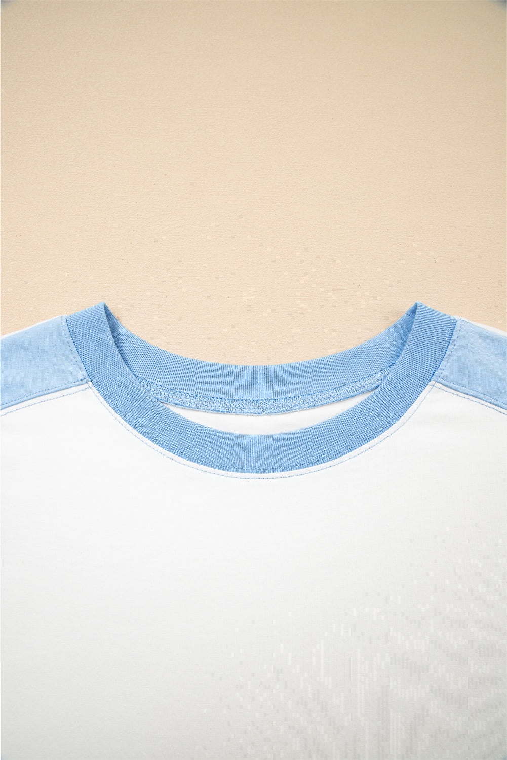 Sky Blue Color Block Exposed Seam Crew Neck T Shirt