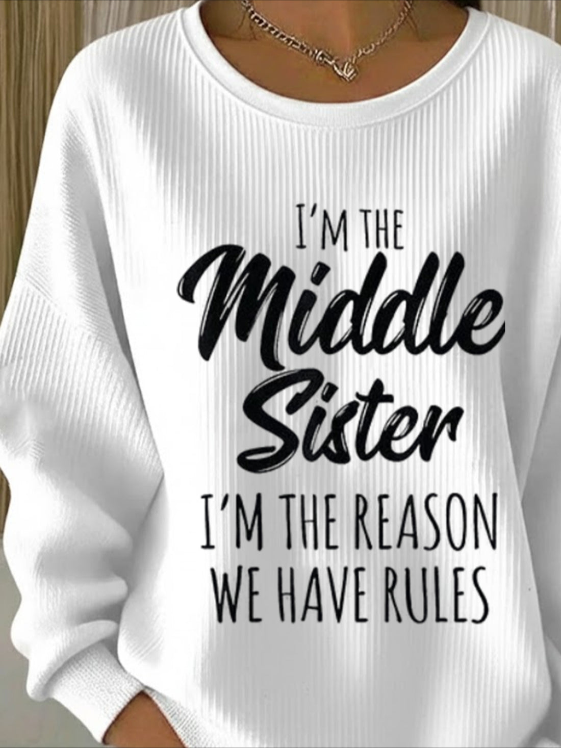 Middle Sister Text Printing Crew Neck Floral Long Sleeve Sweater Hoodie