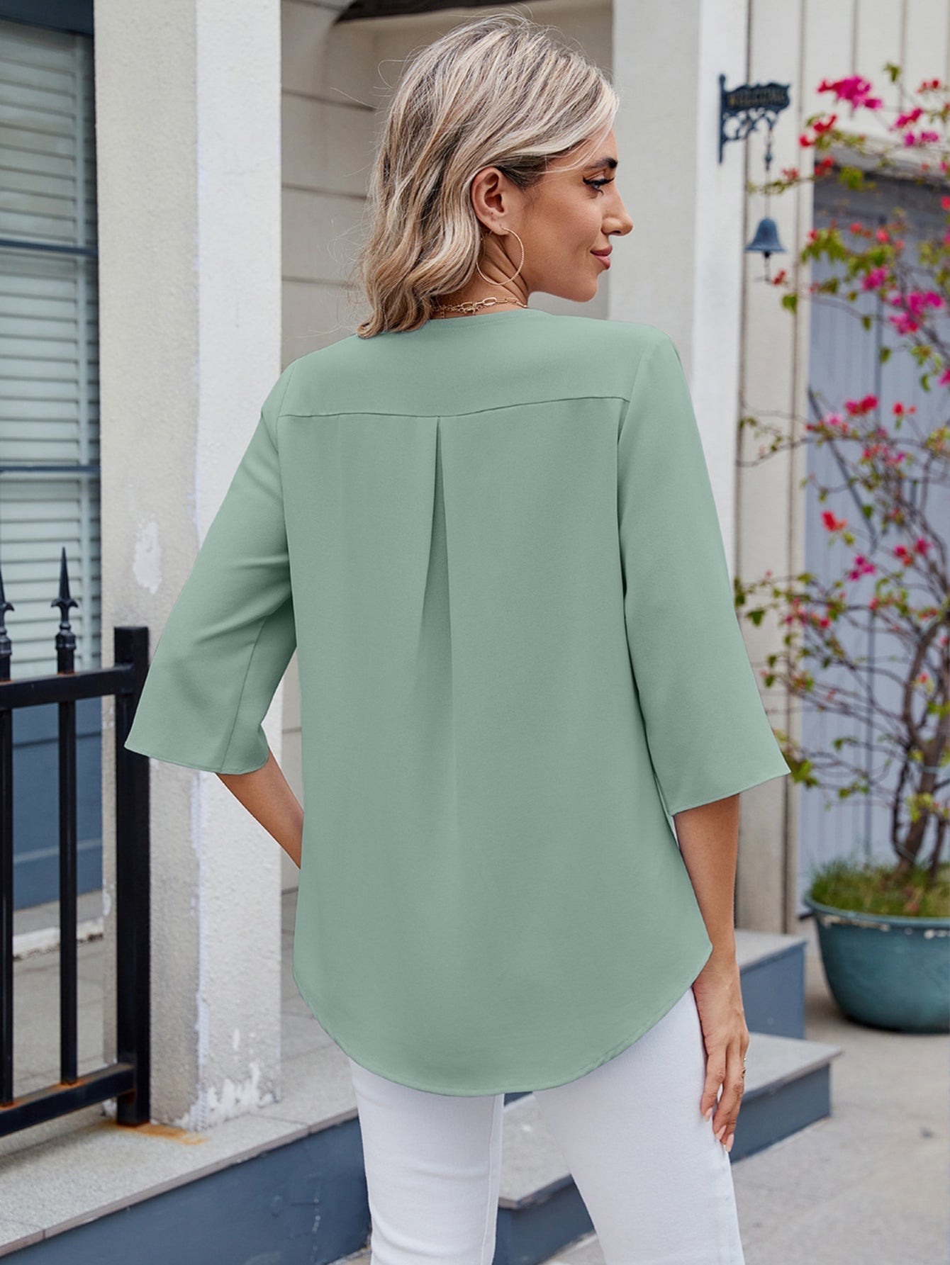 Tooluck Womens Dressy Casual Blouses 3/4 Sleeve V Neck Ruffle Tops