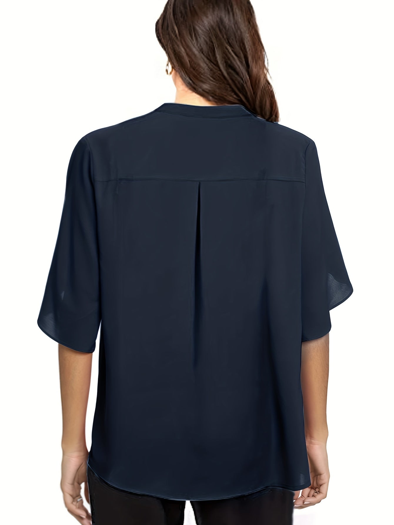 Elegant Top, Women's Plain Button Decor Half Sleeve V Neck Slight Stretch T-shirt