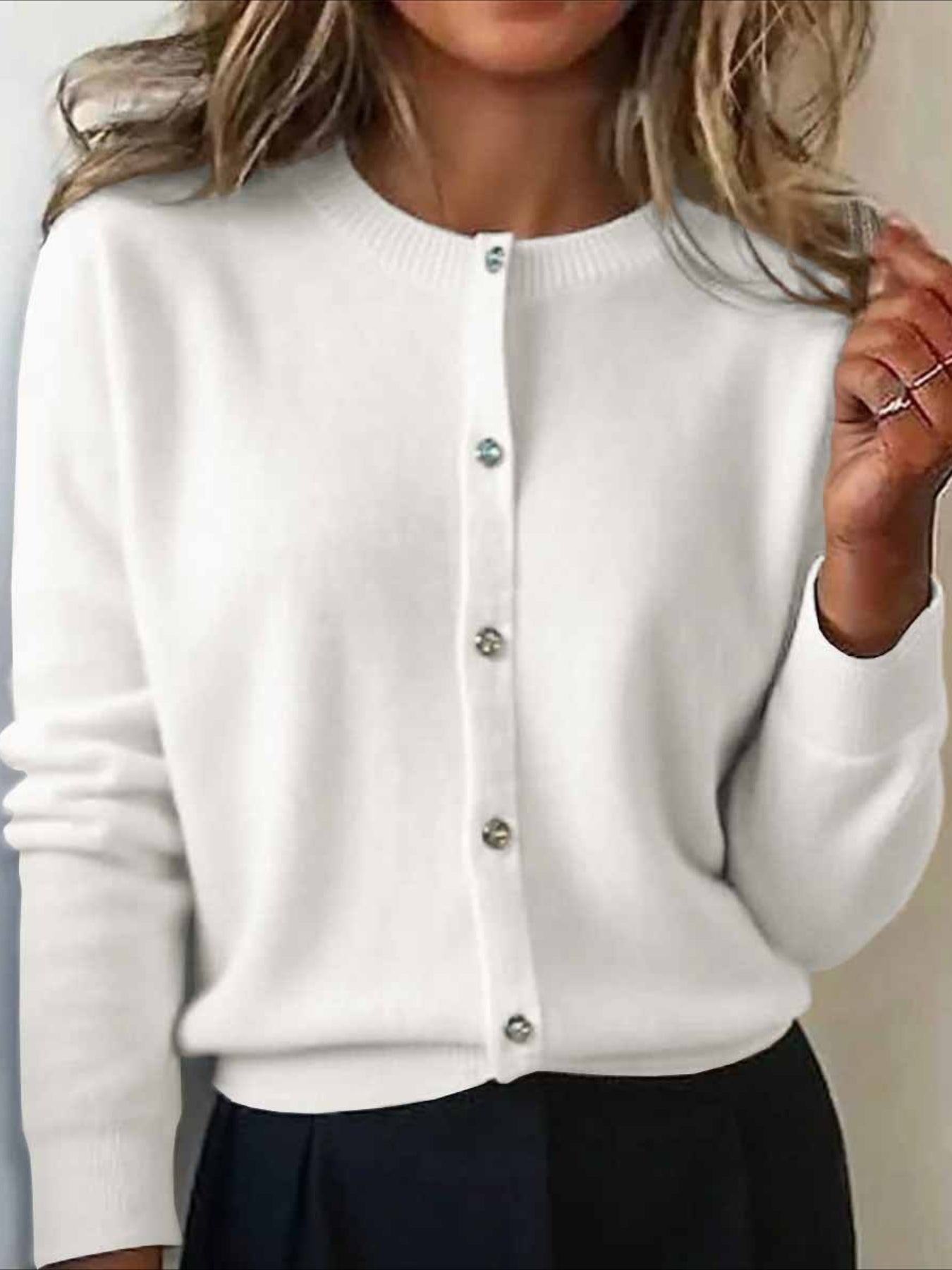 Plain Long Sleeve Crew Neck Vintage Winter Cardigan Outerwear
