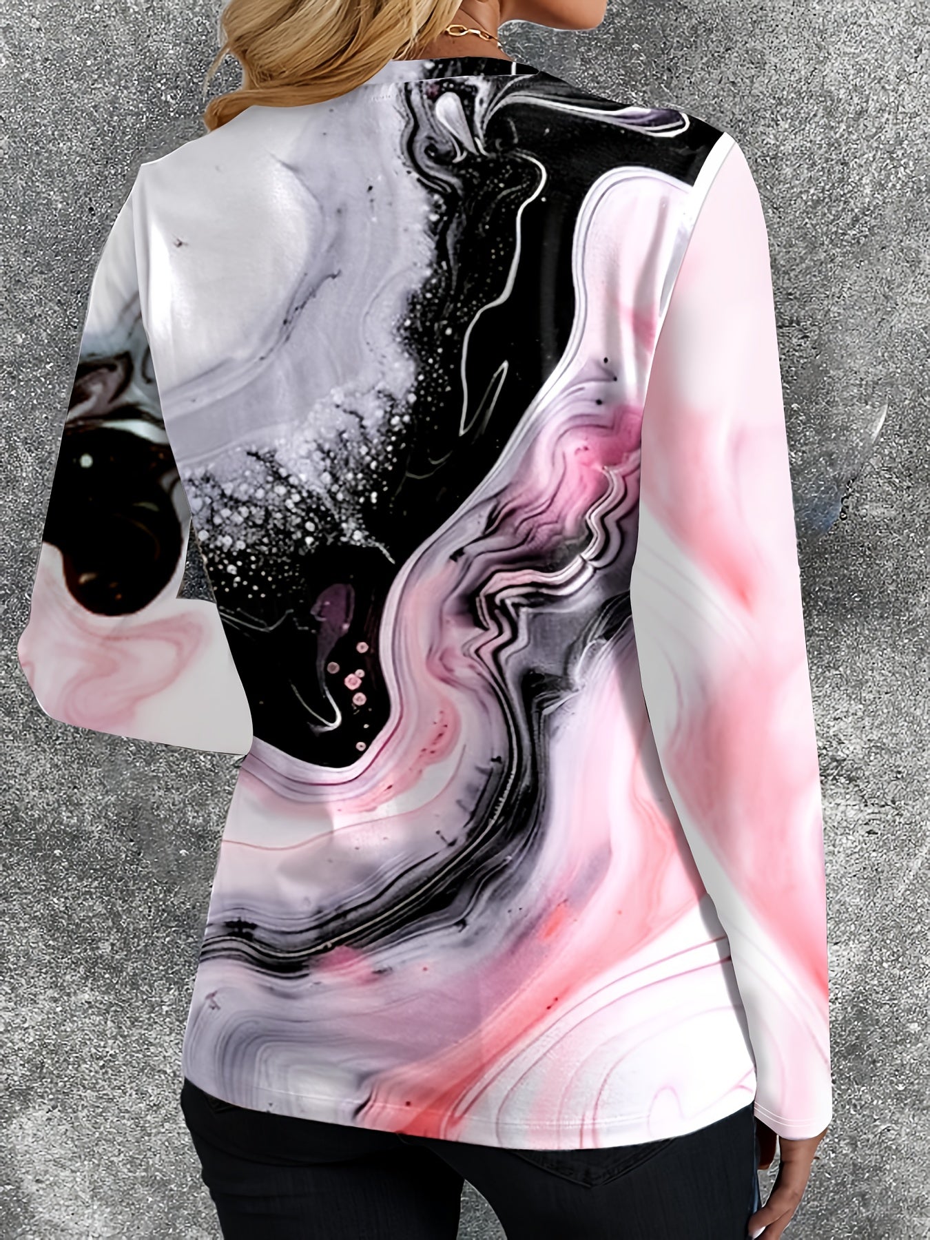 Abstract Marble Print Casual Crew Neck Long Sleeve T-Shirt