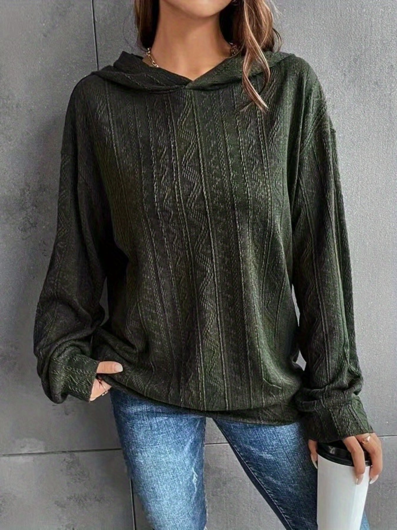 Solid Drop Shoulder Hoodie, Casual Long Sleeve Hoodies Sweatshirt