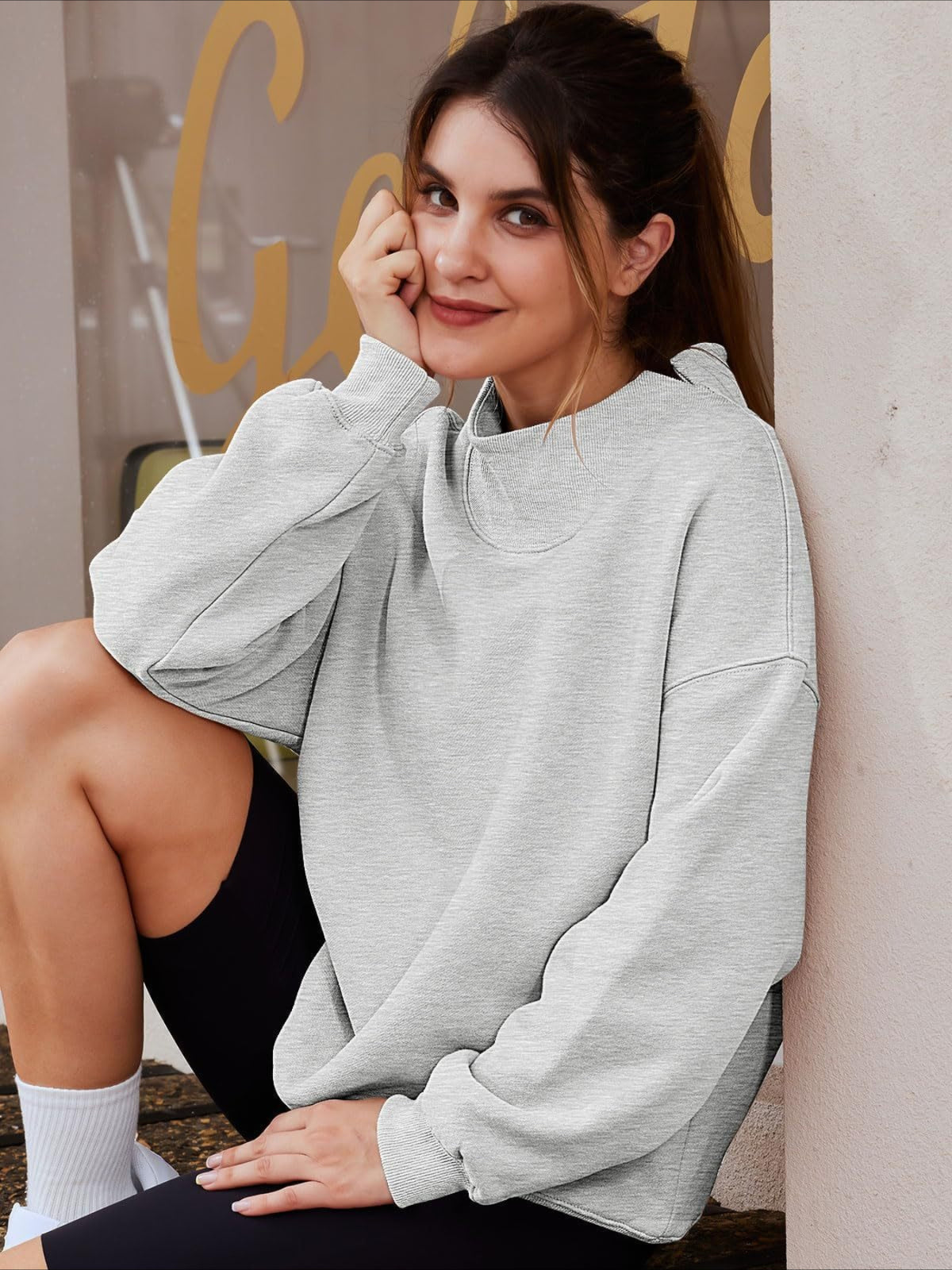 Oversized Mock Neck Drop Shoulder Sweatshirt