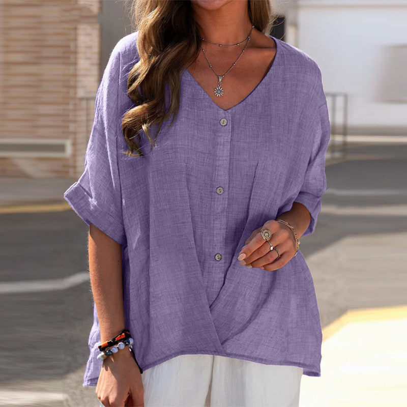 Half Sleeve V Neck Button Fly T-Shirts