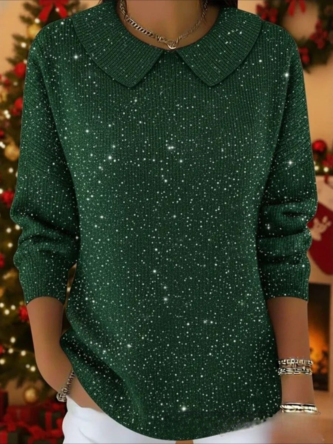 Christmas Printing Spring/Fall Casual Long Sleeve Shawl Collar Sweater