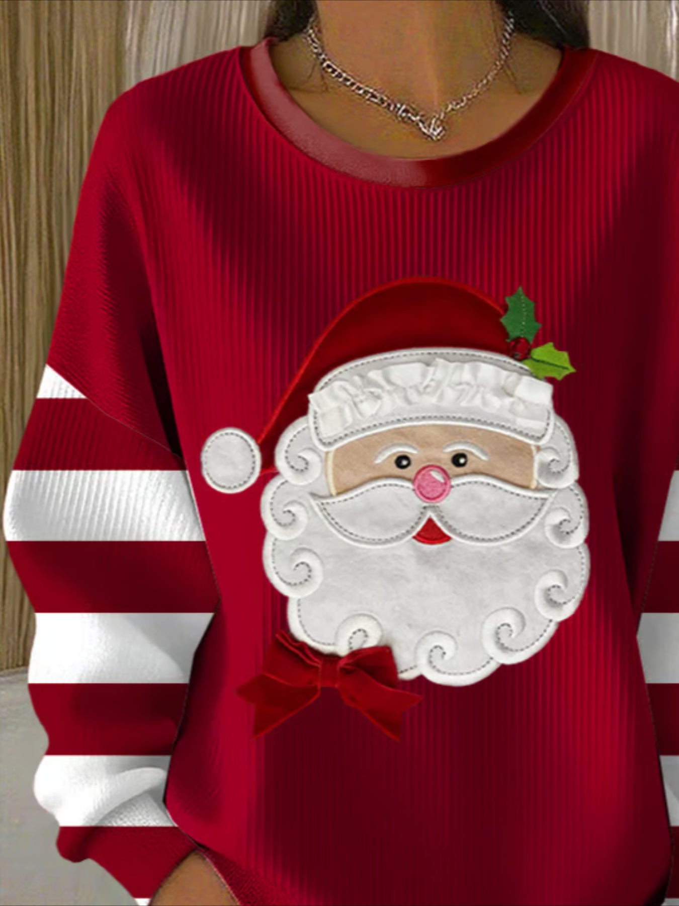 Christmas Printing Crew Neck Floral Long Sleeve Comfy Casual Sweater Hoodie