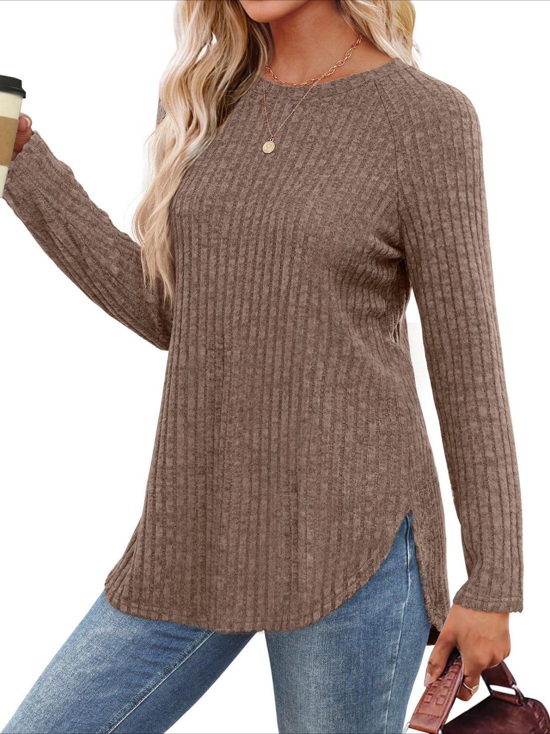 Soft Round Neck Pullover Long Sleeve Sweater