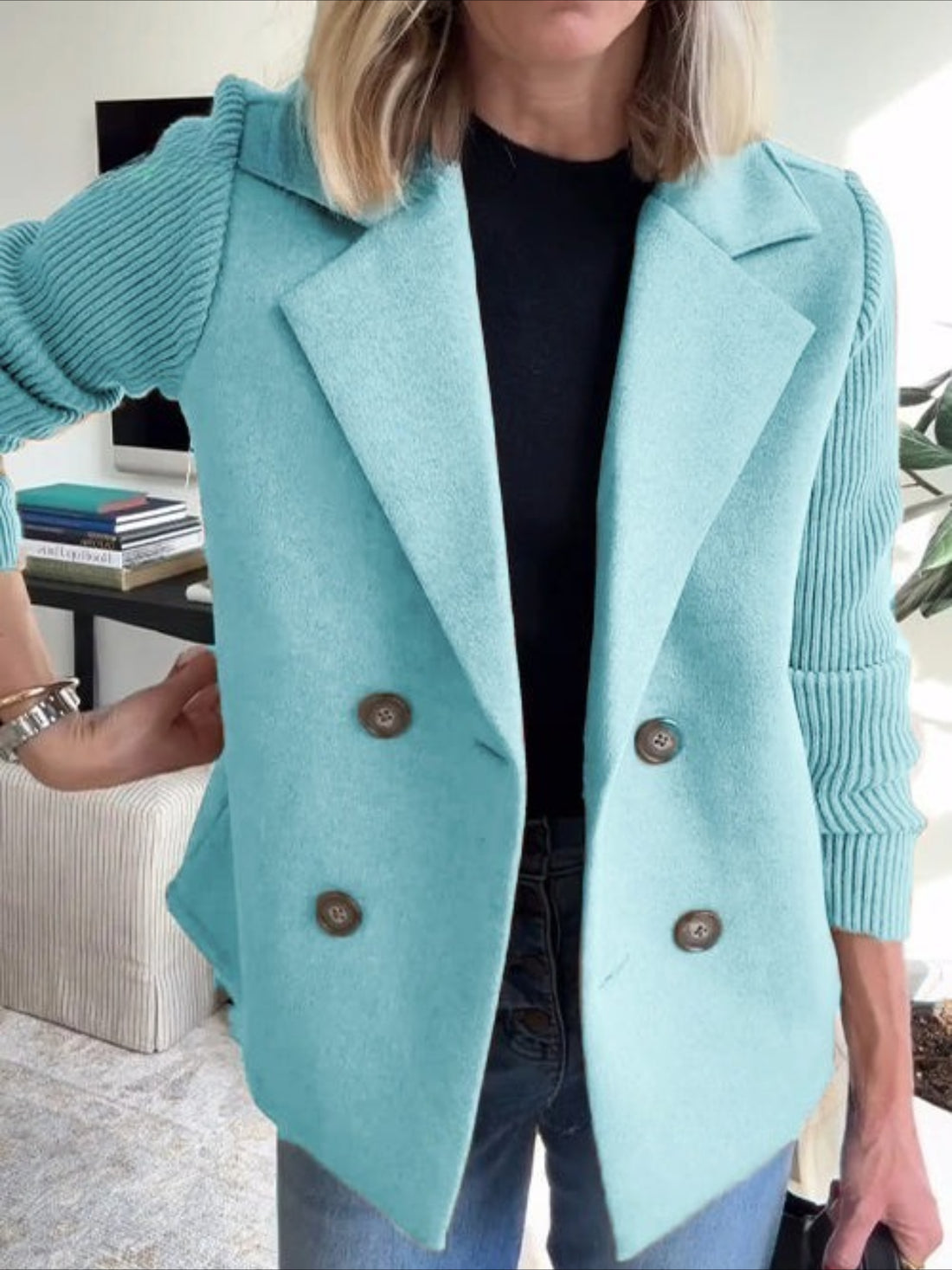 Blazer-collar Casual Top Fleece Coat