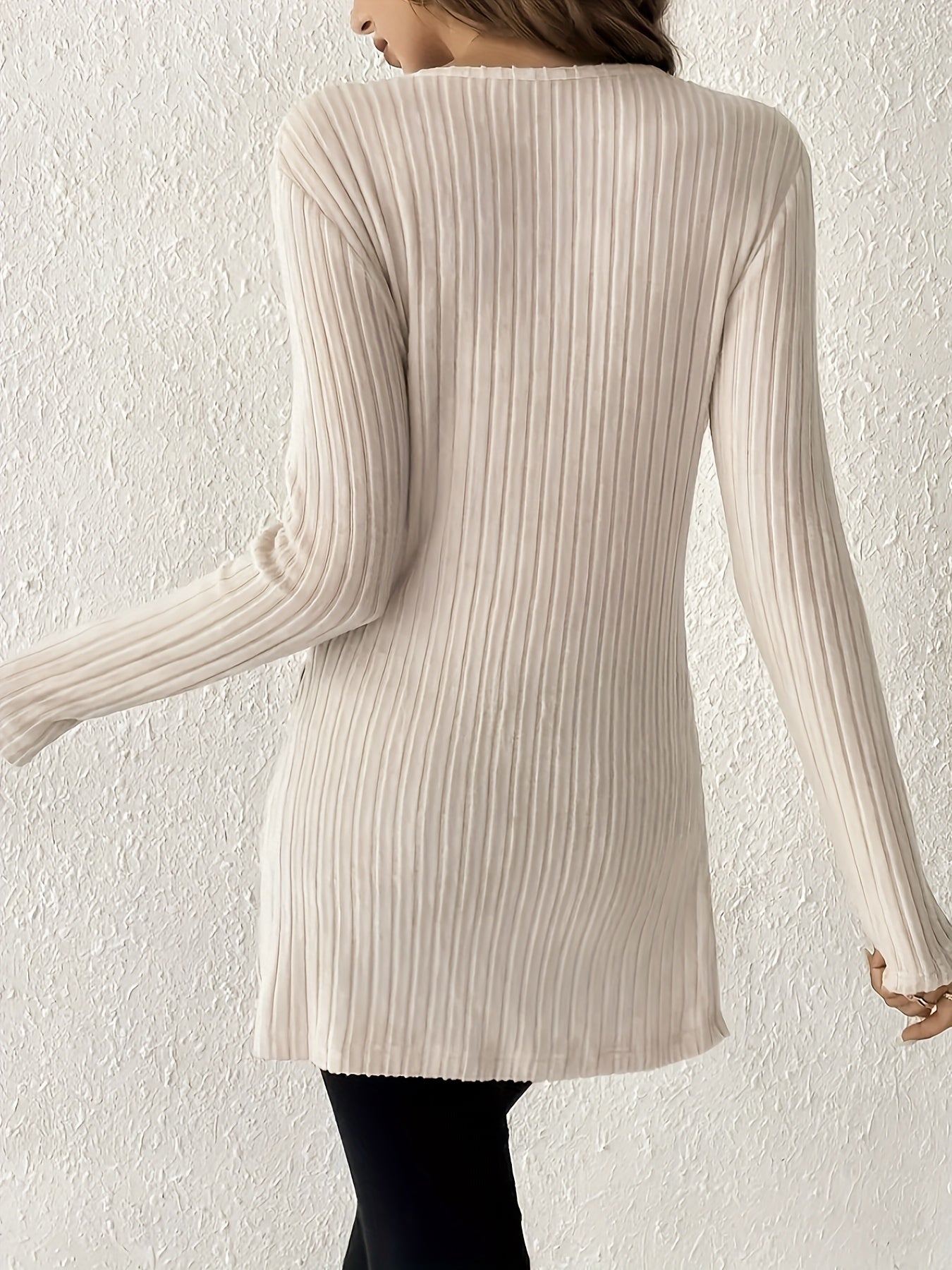 Women's Elegant Long Sleeve Ribbed Knit Top