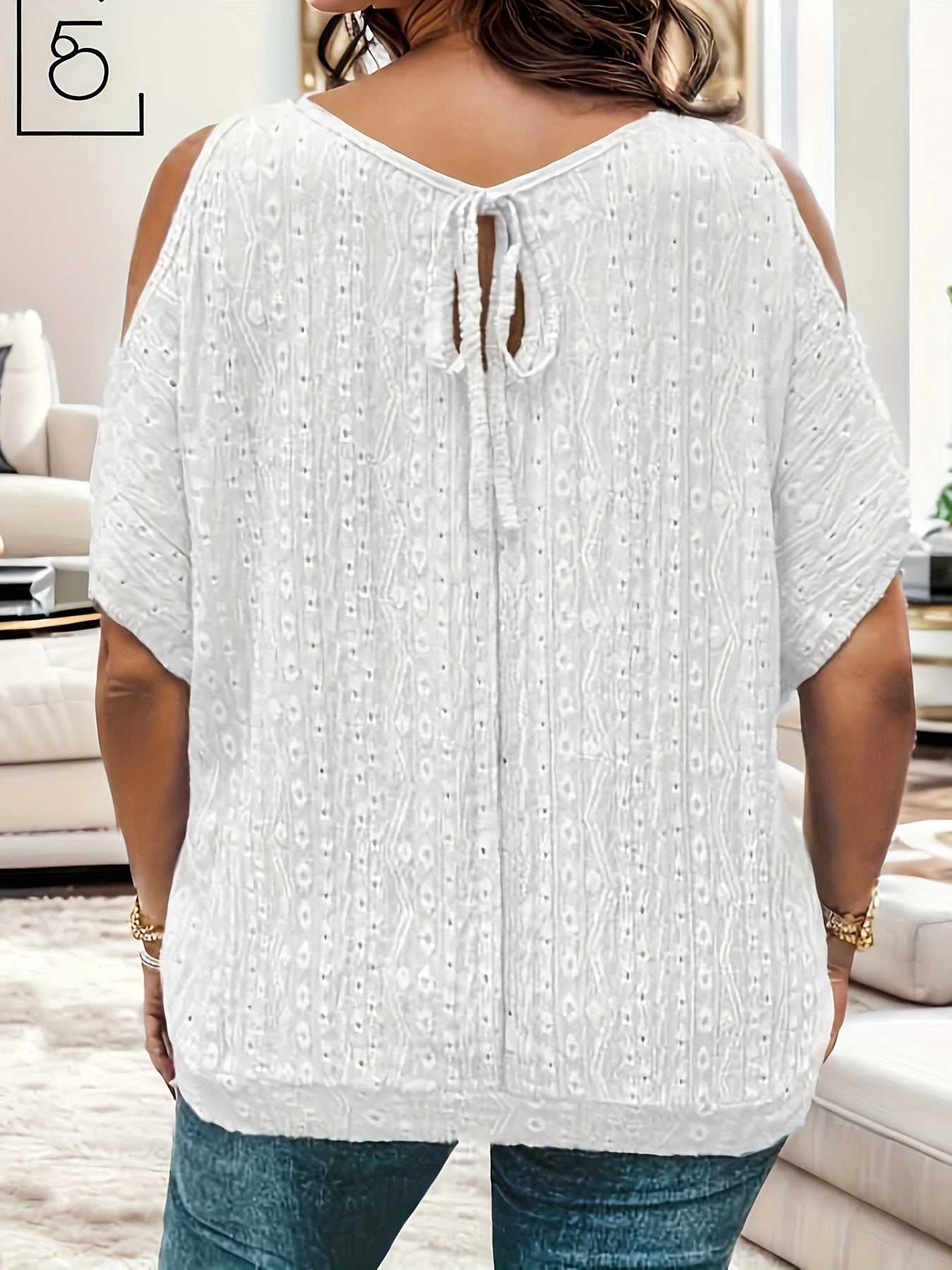 Plus Size Cold Shoulder Top, Casual Crew Neck Short Sleeve Top