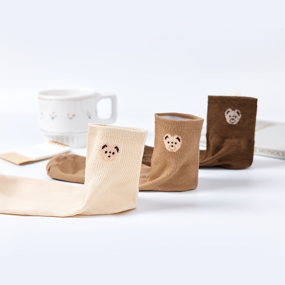 5 Pairs Soft Teddy Bear Socks, Crew Length Sock Pack