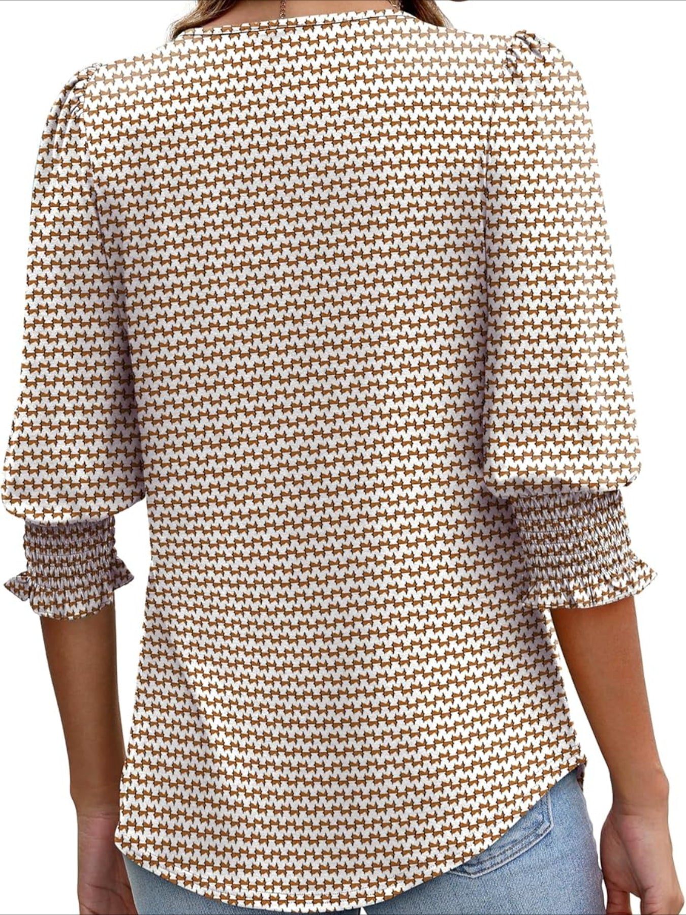 Casual 3/4 Length Sleeve Blouses with Smocked Cuffs