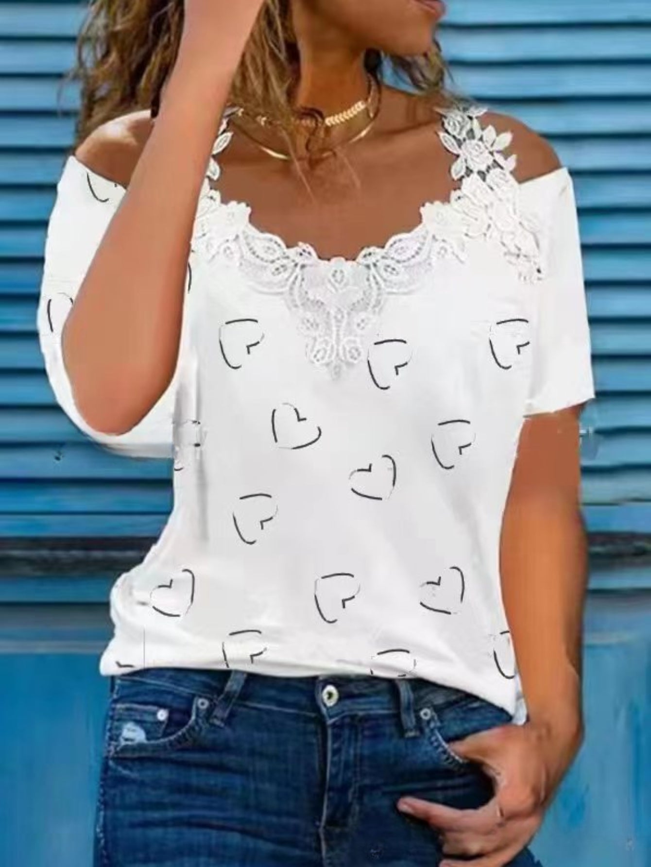 Solid Stitching Floral Print Short Sleeve Top, Casual Everyday T-Shirt