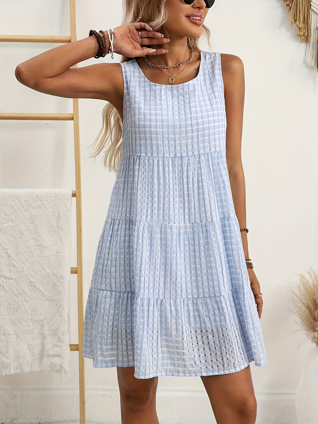 Loose Casual Flowing Sleeveless Plaid Dress