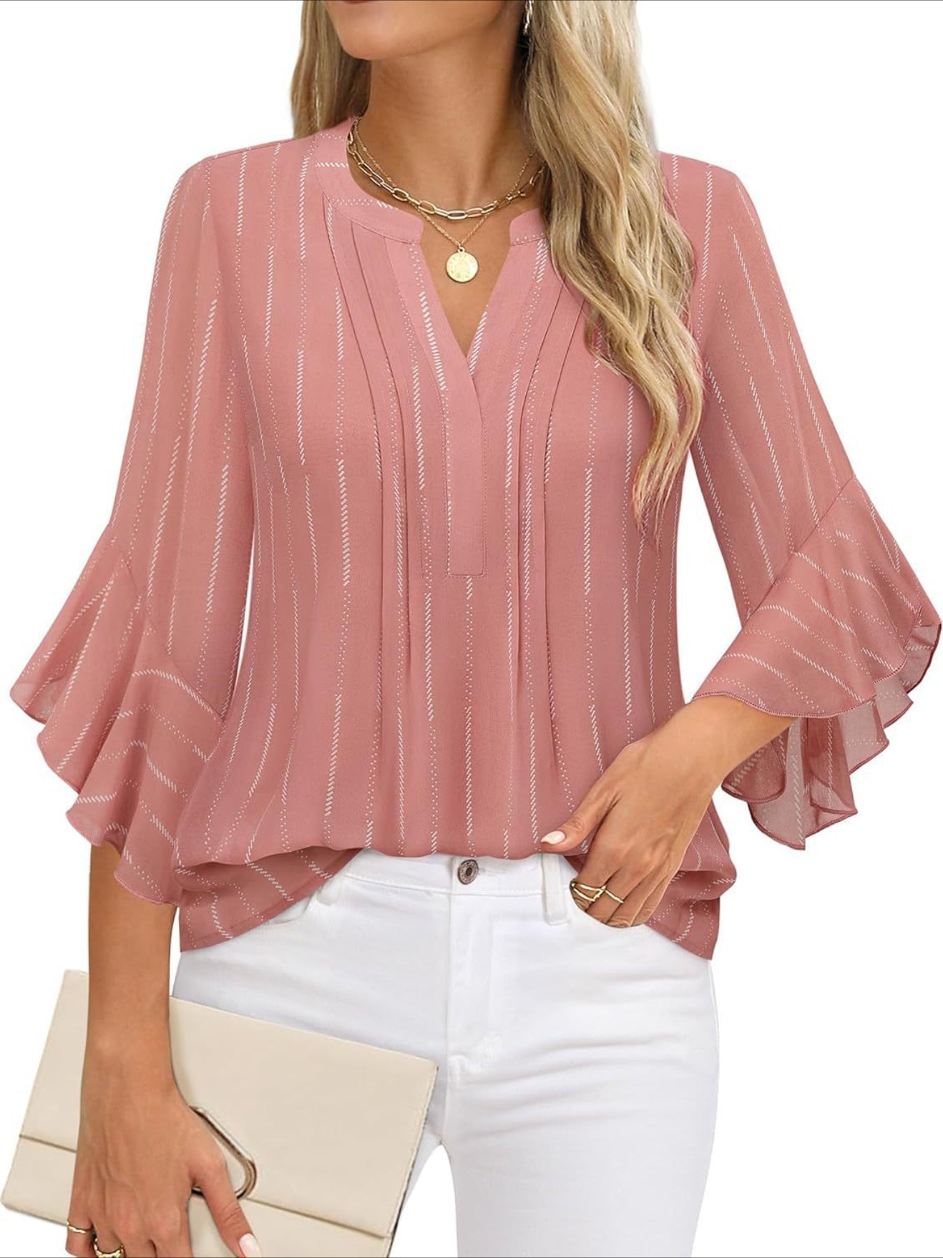 3/4 Sleeve Casual Business Solid Color Chiffon Shirts