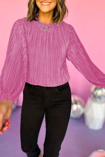 Bonbon Pleated Luster Long Sleeve Blouse