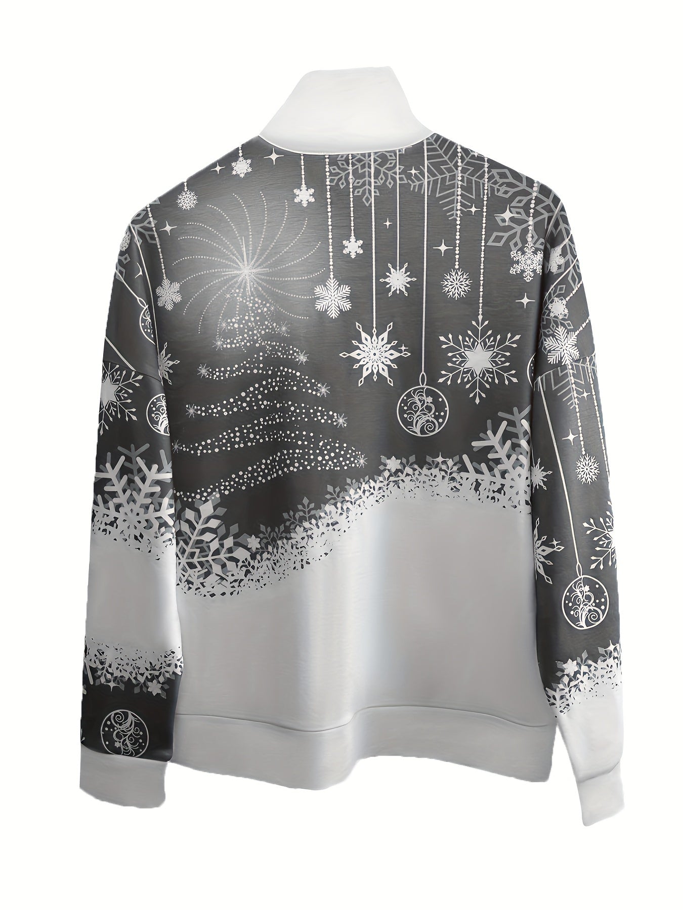 Christmas Print Zip Stand Collar Sweatshirt, Casual Long Sleeve Loose Sweatshirt