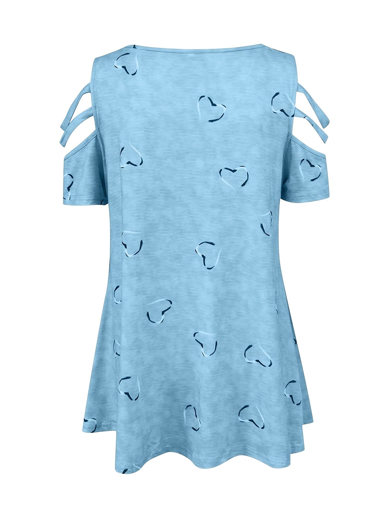 Women's Heart Print Cut Out T-Shirt with Zipper V Neck and Short Sleeves - Casual Everyday Top for Comfort and Style