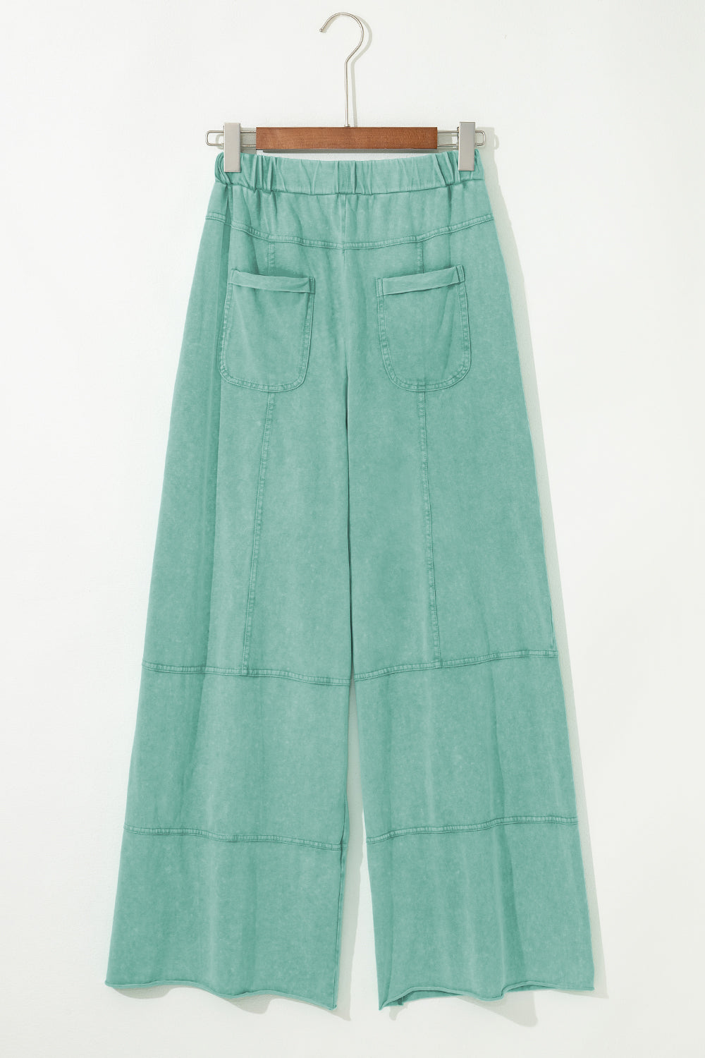 Mint Green Mineral Wash Exposed Seam Drawstring High Waist Wide Leg Cargo Pants
