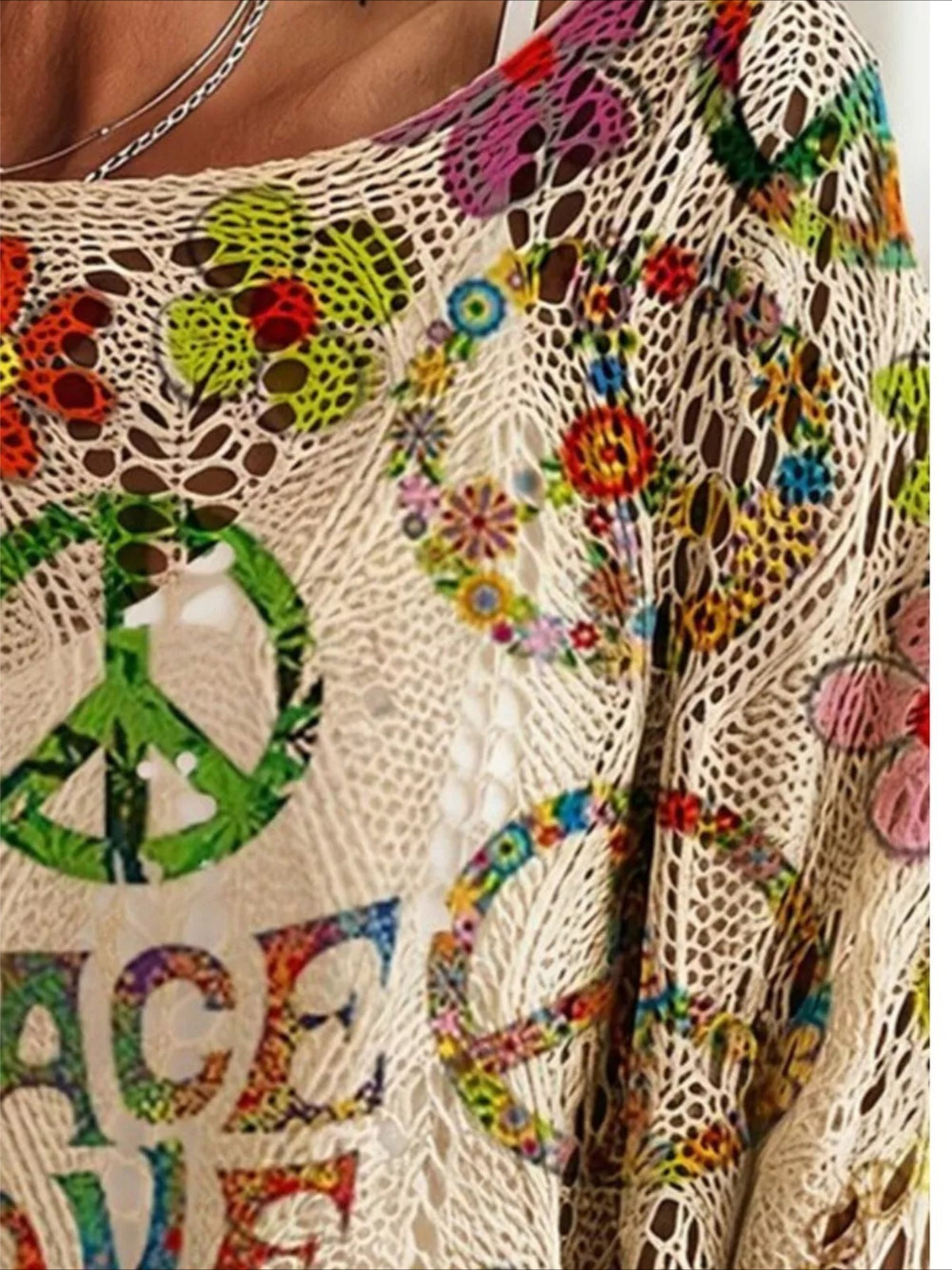 Ethnic Style Color Print Loose Bat Sleeve Knitted Sweater Top