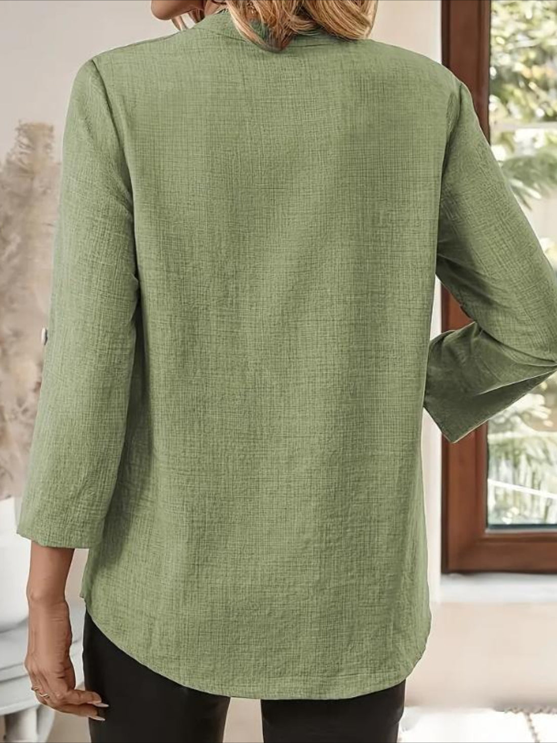 Three Quarter Sleeve Shirt Spring/Fall Apricot Plain Split Joint V Neck Daily Going Out Casual Top