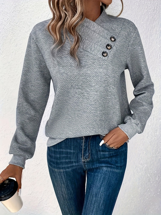 Button Decor Pullover Sweatshirt, Casual Long Sleeve Sweatshirt