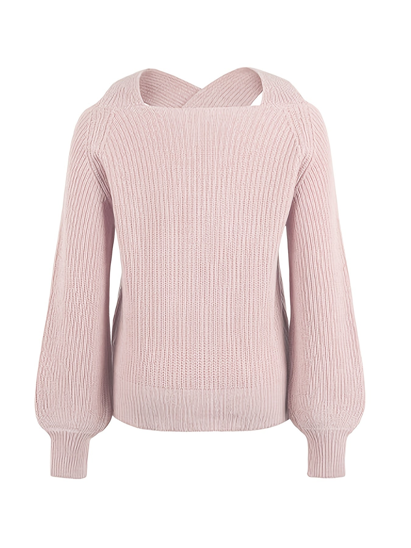 Criss Cross Neck Knitted Sweater, Elegant Cold Shoulder Long Sleeve Sweater