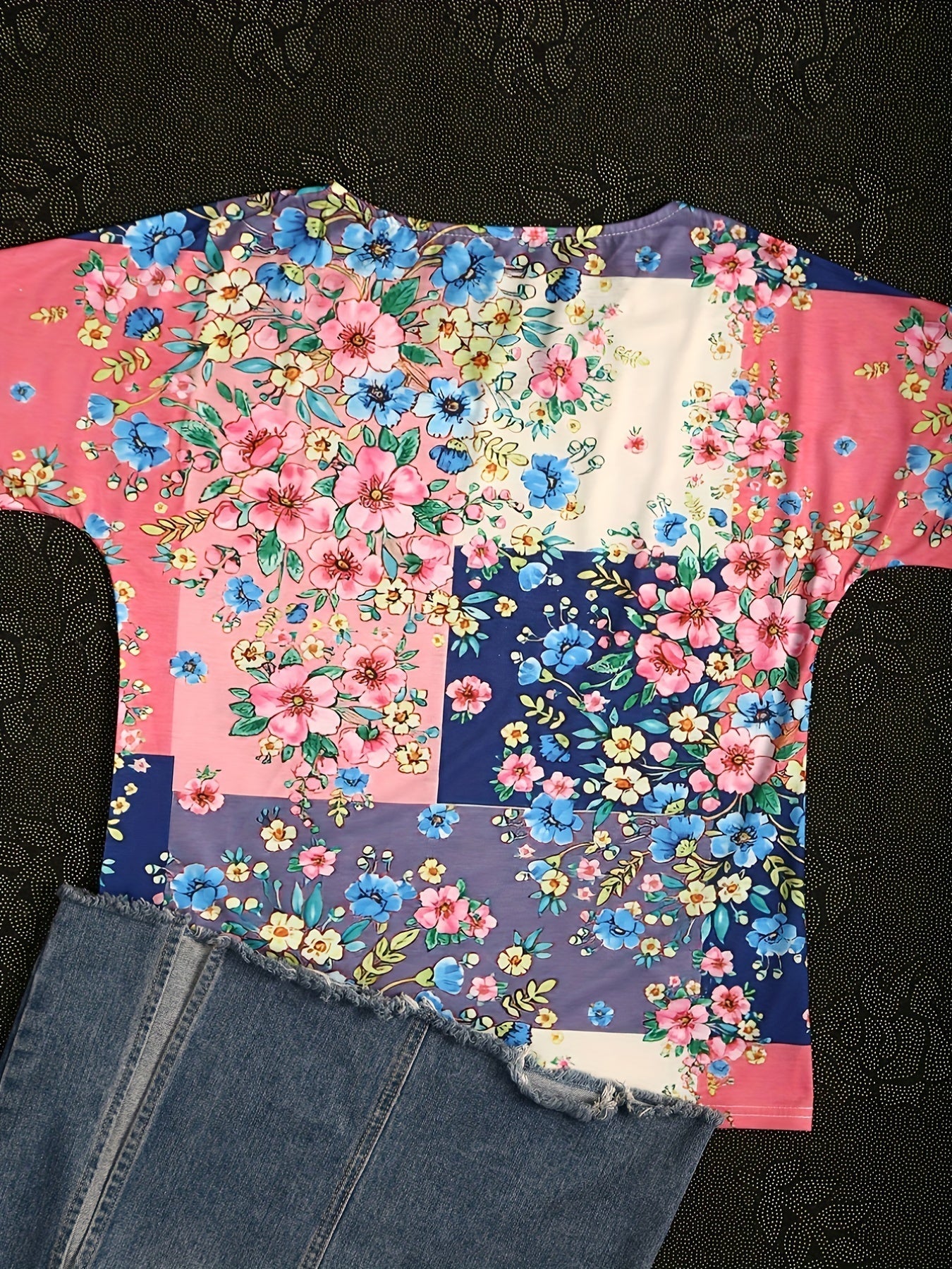 Floral Print V Neck T-Shirt, Short Sleeve Casual Top