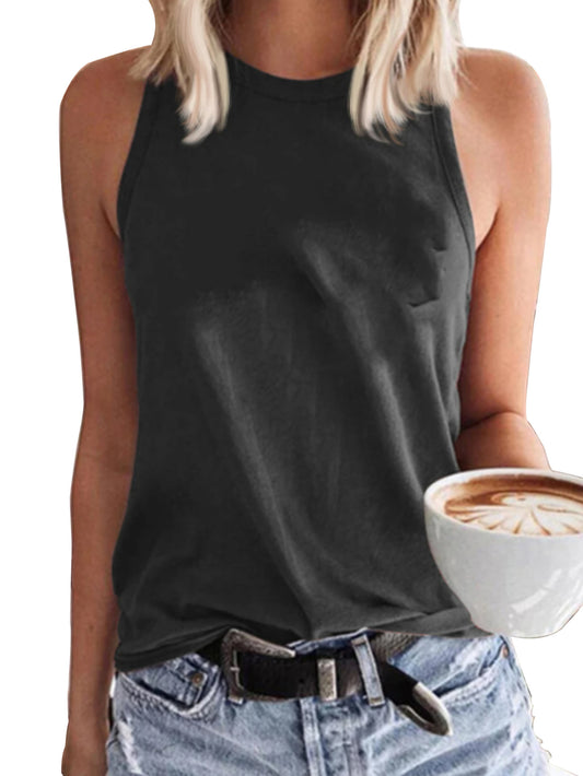 Solid Crew Neck Tank Top, Casual Sleeveless Top