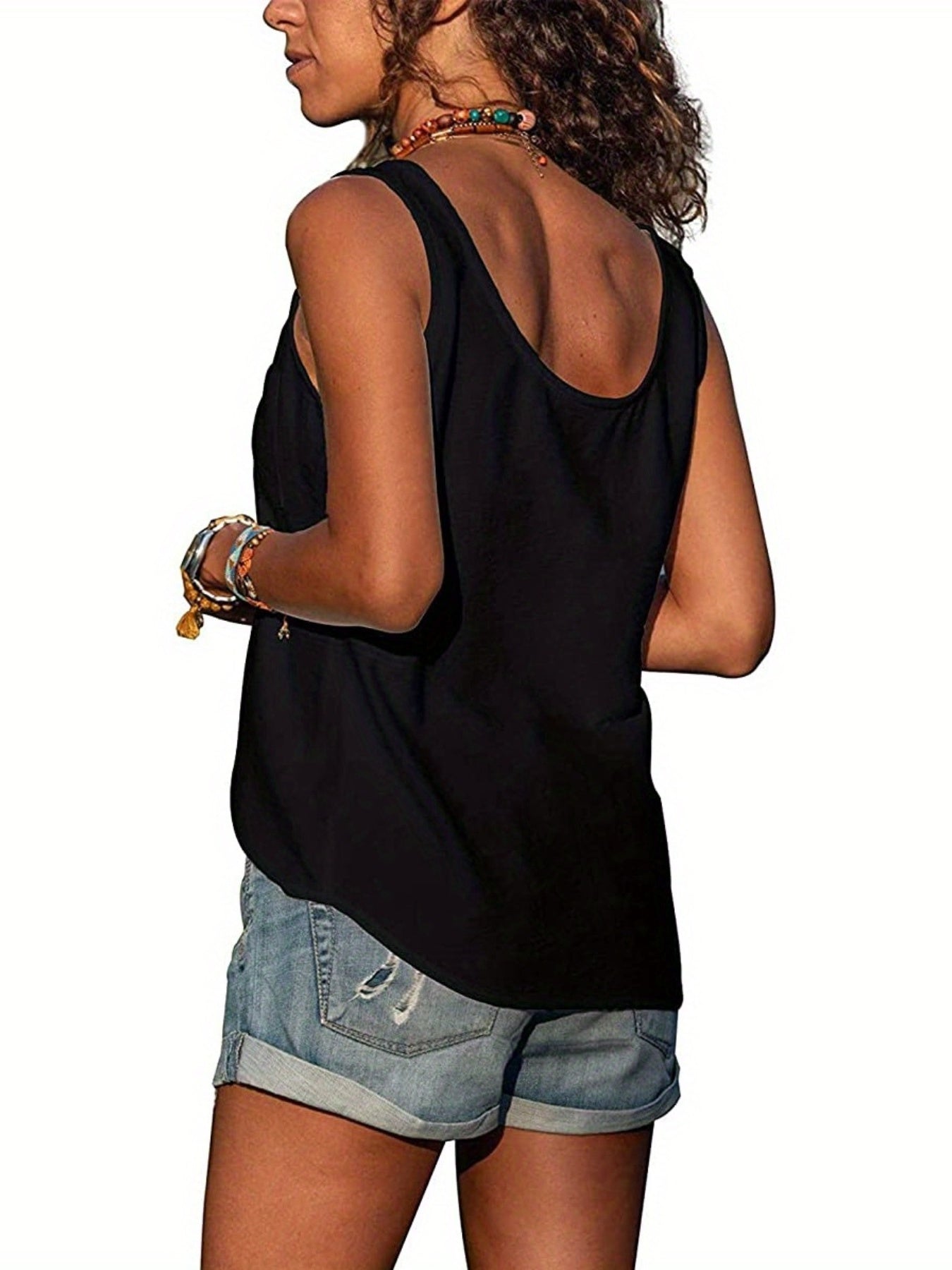 Button Front Scoop Neck Tank Top, Casual Summer Sleeveless Solid Tank Top