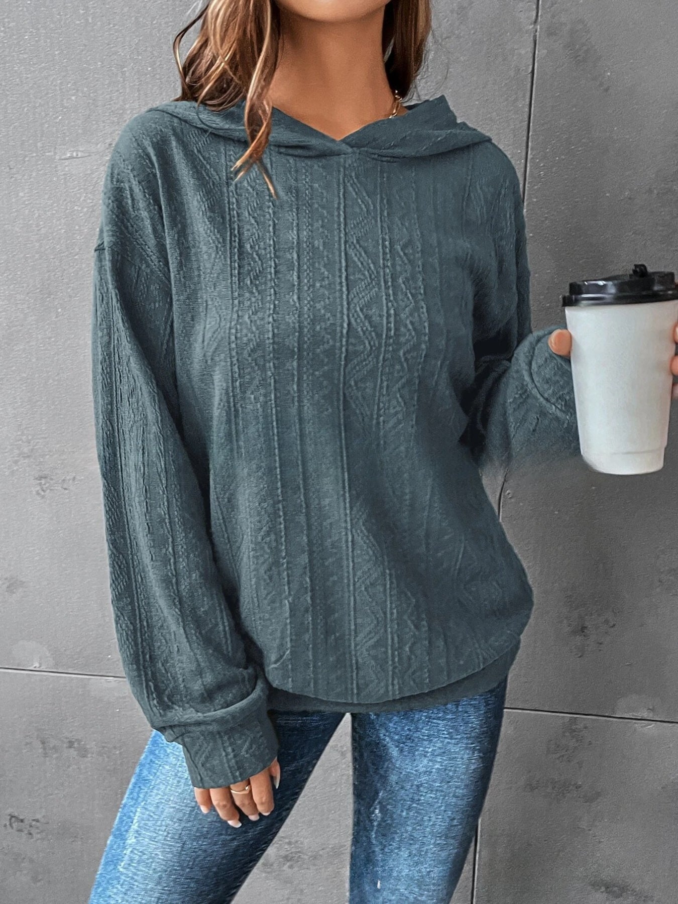 Solid Drop Shoulder Hoodie, Casual Long Sleeve Hoodies Sweatshirt
