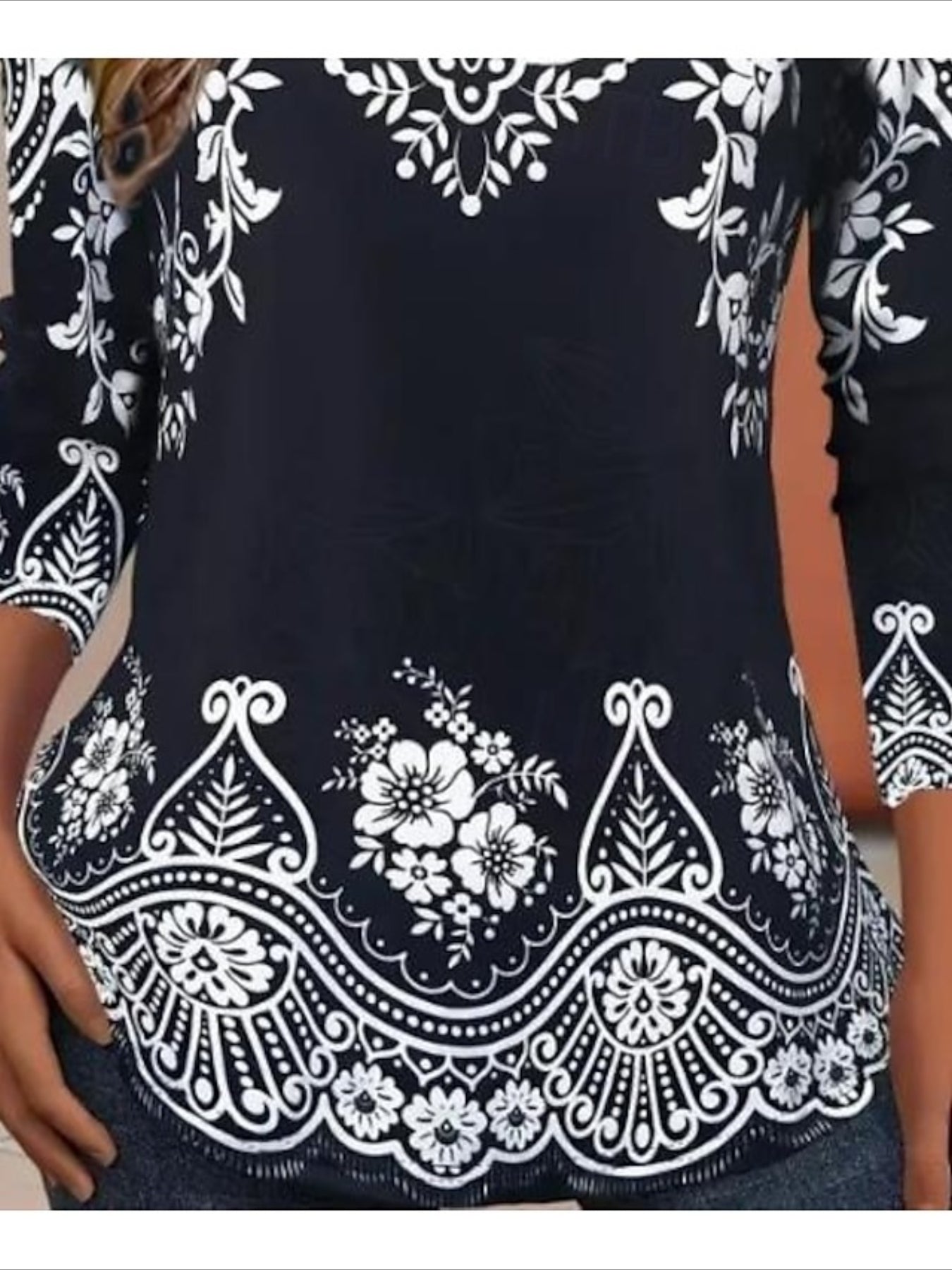 Long Sleeve Crew Neck Tunic Floral Graphic Casual Regular Tops