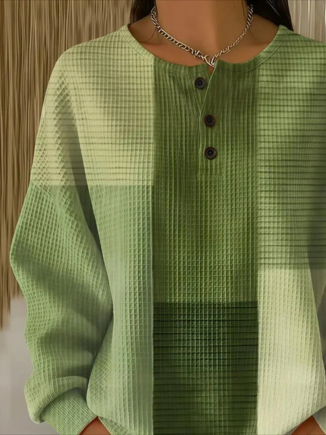 Colorful Ribbed V Neck Braided Print Long Sleeve Regular Sweatshirt