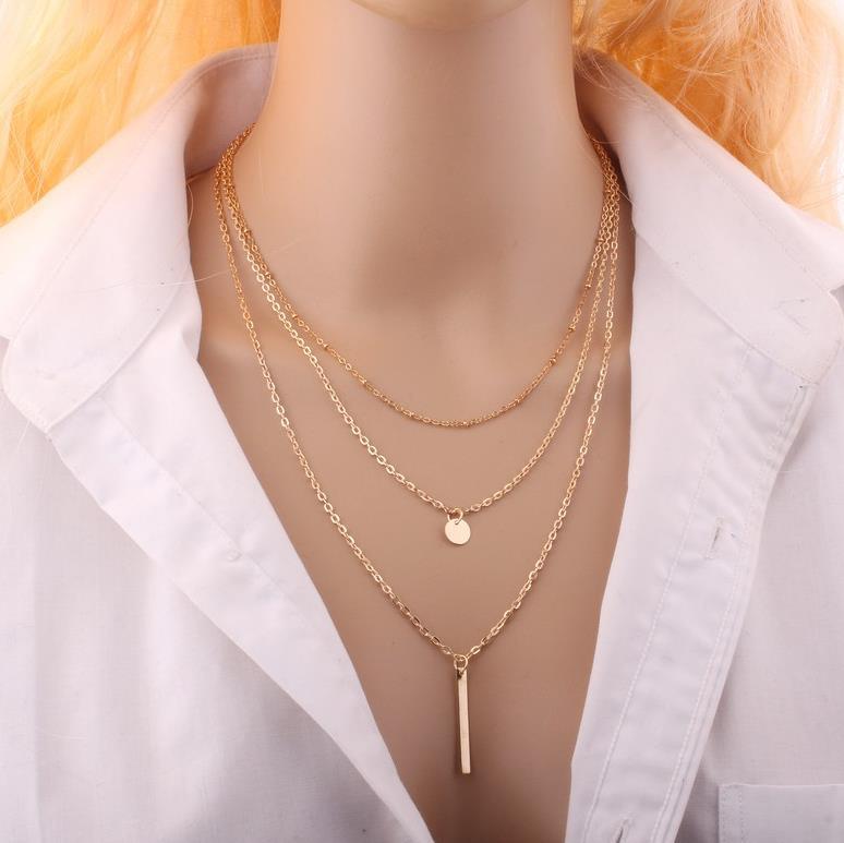 Free Gift Copper Bead Chain Sequin Metal Strip Multi-layer Necklace