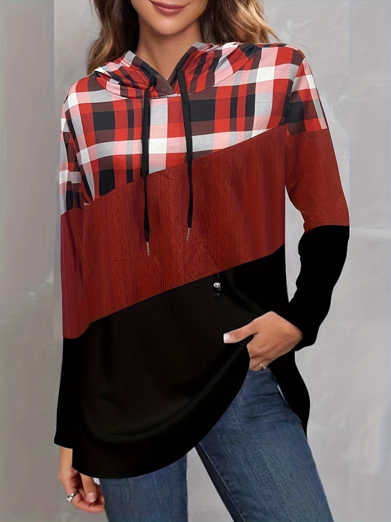 Color Block Drawstring Hoodie, Casual Long Sleeve Hoodie