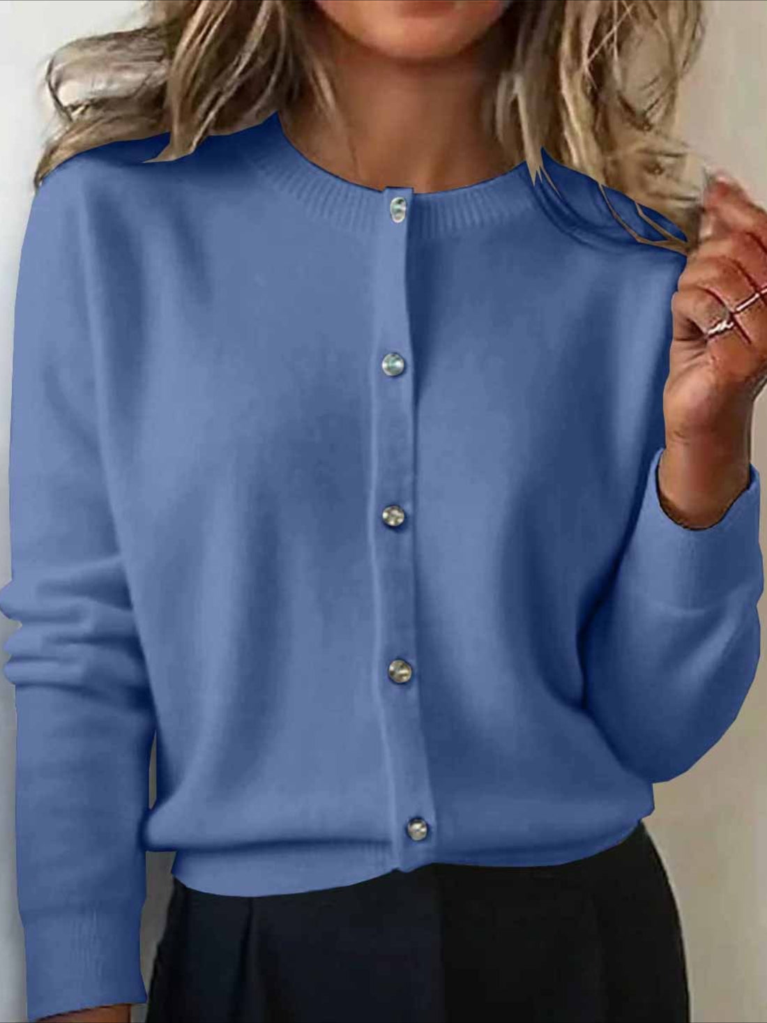 Plain Long Sleeve Crew Neck Vintage Winter Cardigan Outerwear